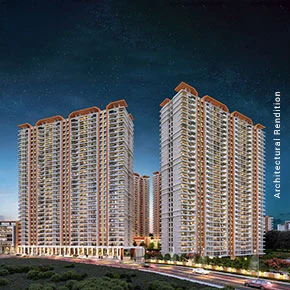 Two high rise apartment buildings in Baner Pune, Nyati Emerald, offering 2bhk and 3bhk options
